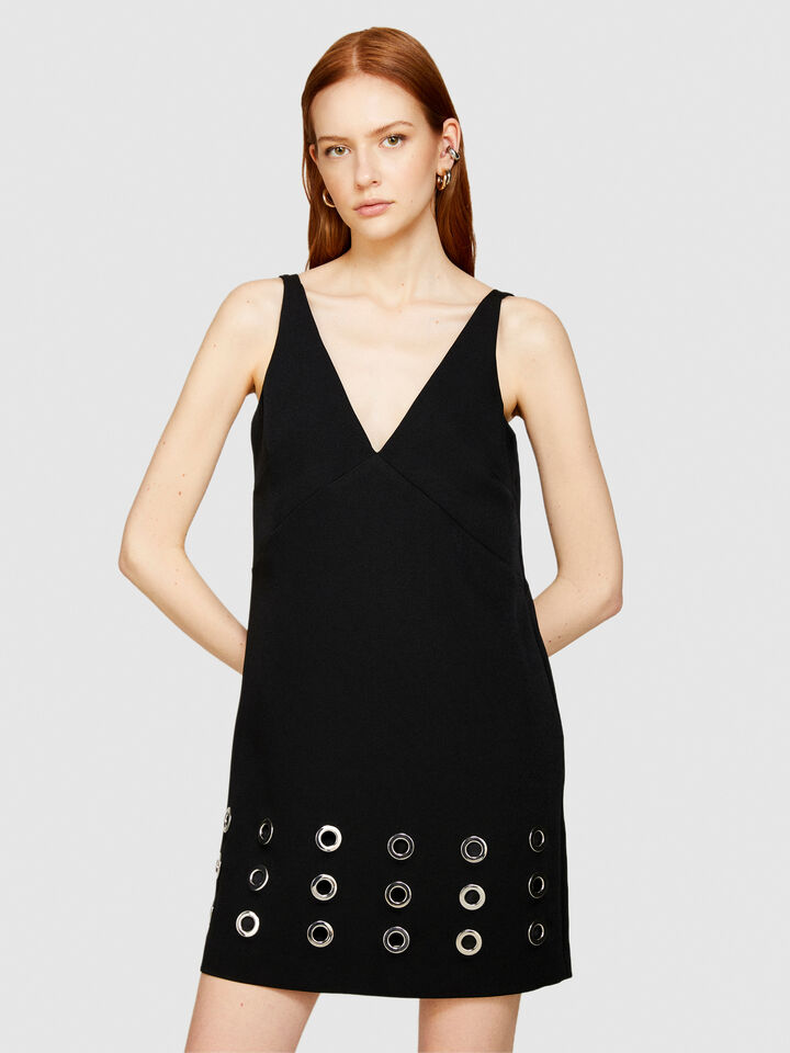 Short dress with eyelets - women's short dresses - Black | Sisley image number 4